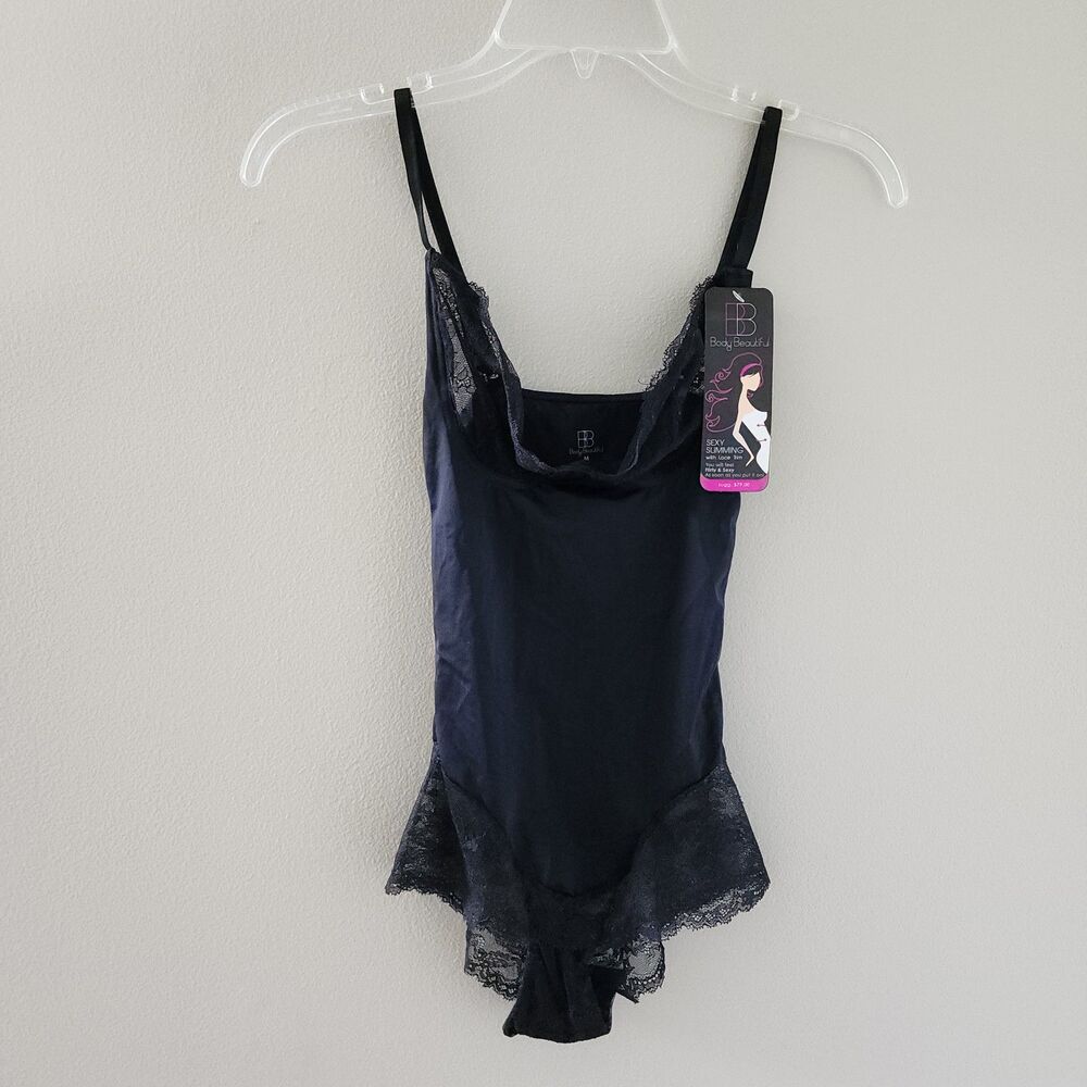 Body Beautiful Sexy Black Slimming with Lace Trim Medium NWT